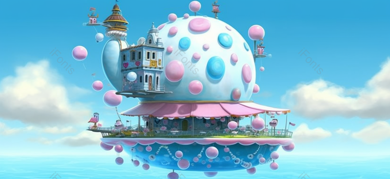 可爱风儿童节蓝天白云气球城堡蓝色背景插画手绘图,插画/手绘图,插画/手绘图库,插画/手绘图下载,插画/手绘